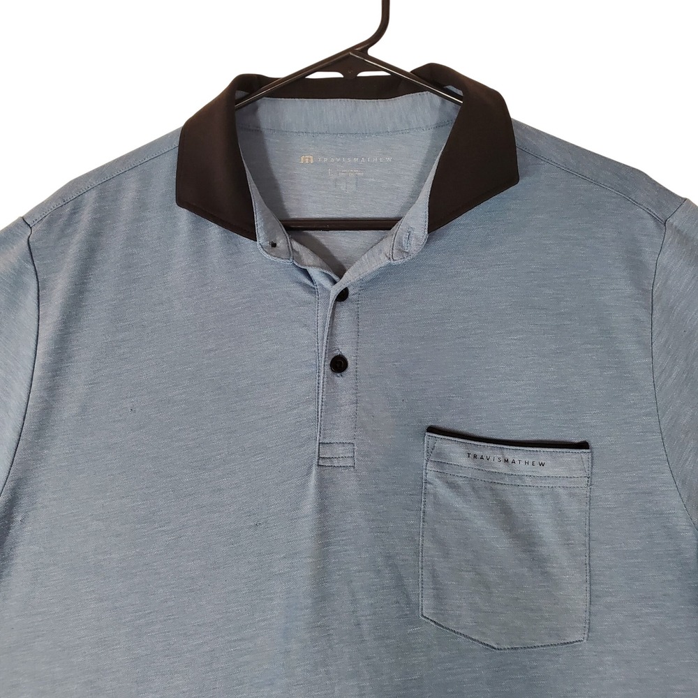 TravisMathew Mens Blue Heathered Short Sleeve Pocket Polo Shirt Golf Top Large